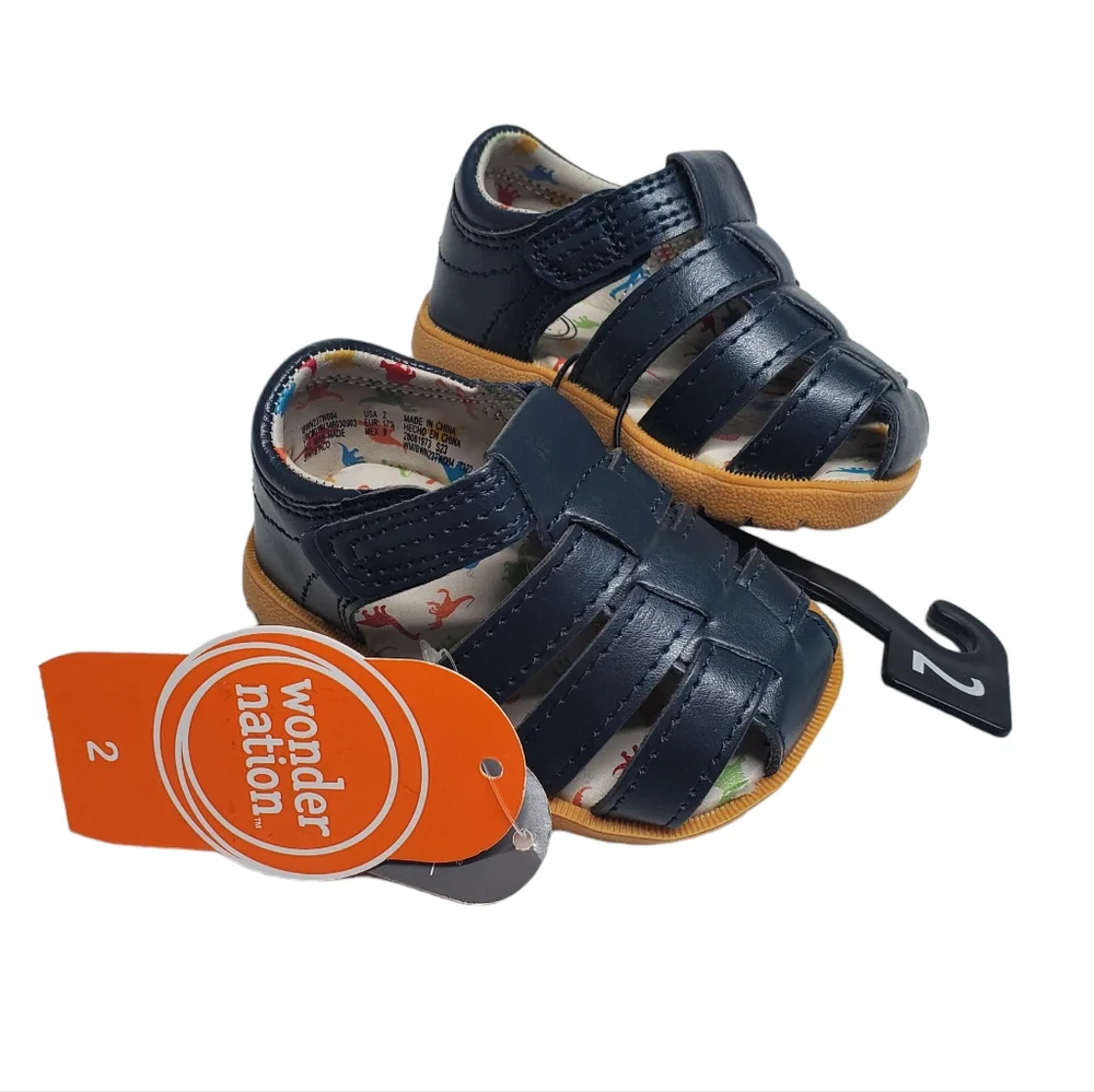 8NWT Wonder Nation Baby Boy Fisherman Sandal Navy Size 2 - Picture 1 of 11
